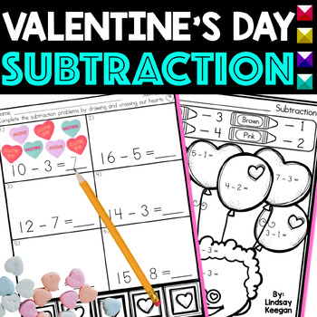 Preview of Valentines Day Math Worksheets and Activities for Subtraction within 20