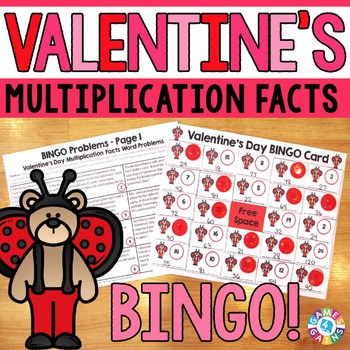 Preview of Valentine's Day Math Bingo Game Word Problems Multiplication Facts 3rd 4th Grade