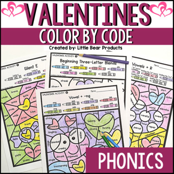Preview of Valentines Day Activities Coloring Pages Phonics Color by Number
