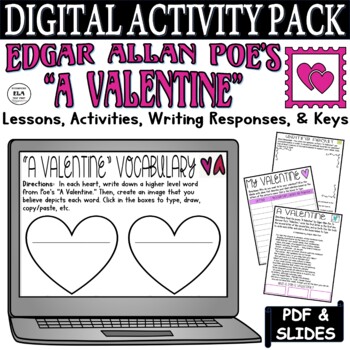Preview of Valentines Day Activities Writing Worksheets Edgar Allan Poe Poetry Digital PDF