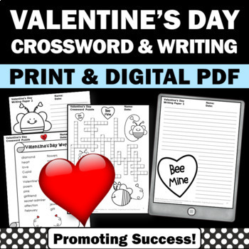 Preview of Valentines Day Crossword Puzzle Writing Papers 3rd 4th Grade Morning Work Center