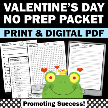 Preview of Valentines Day Vocabulary Practice Crossword Puzzle Word Search Writing Paper