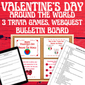Preview of Bundle Valentine's Day Around the World Activities and a Bulletin Board Set