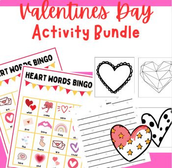 Preview of Valentines Day Activity Bundle: Heart Words + Descriptive Writing + Art Project