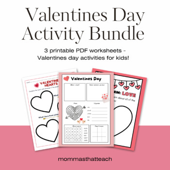 Preview of Valentines Day Activity Bundle, Worksheets for Kids, V-day crafts, Valentines da