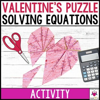Preview of Valentines Day Activity Worksheet Middle School Math Solving Equations