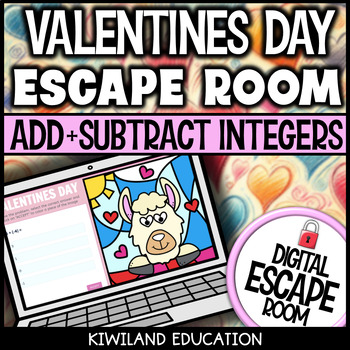 Preview of Valentines Day Adding and Subtracting Integers Digital Escape Room Activity Game