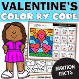 Valentines Day Addition Facts Color by Number Worksheets -