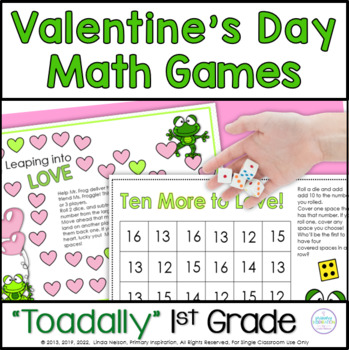 Preview of Valentines 1st Grade No Prep Math Games - Addition, Subtraction, Place Value