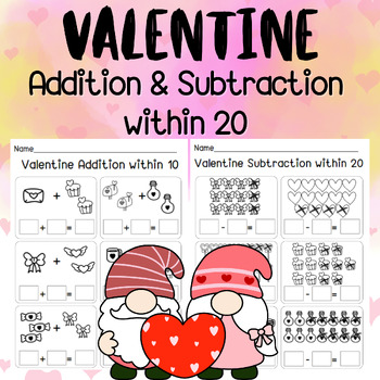 Preview of Valentines Day Addition & Subtraction within 20 with Picture & Number line