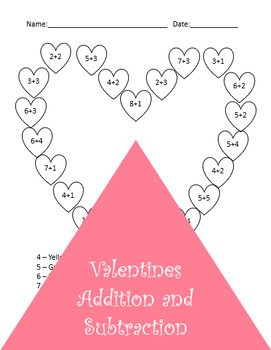 Preview of Valentines Day Addition and Subtraction Color by Number Worksheets