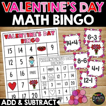 Preview of Valentine's Day Math Bingo Game Addition and Subtraction Class Party