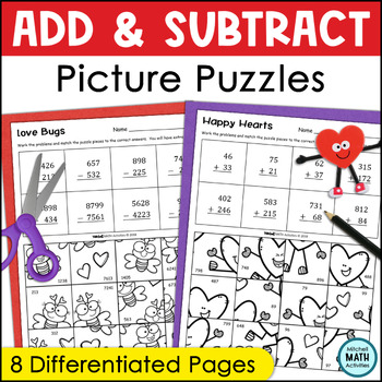 Preview of Valentines Day Addition and Subtraction Puzzles to Print