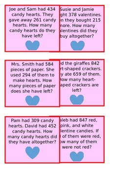 Preview of Valentines Day Addition and Subtraction Word Problems