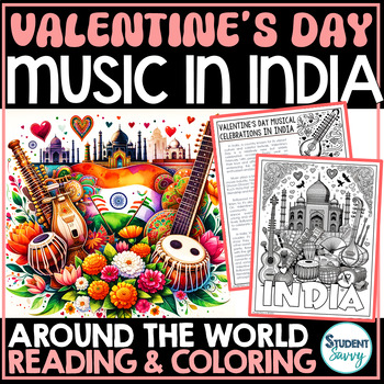 Preview of Valentines Day INDIA Reading Passages Coloring Sheets Pages Around the World