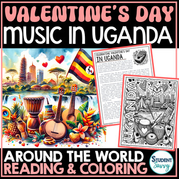 Preview of Valentines Day Around the World UGANDA Reading Passages Coloring Sheets Pages