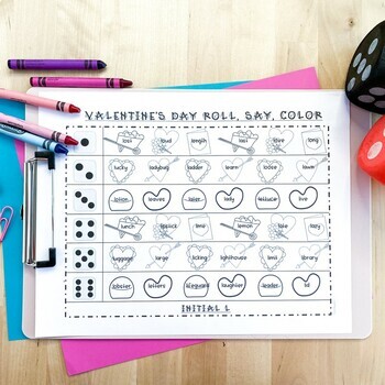 Valentine's Day Articulation Roll Say Color - Sound Practice Speech Therapy