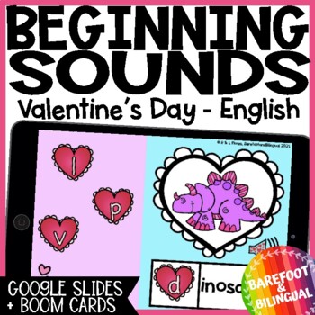 Preview of Valentines Day Beginning Sounds Boom Cards ™ & Google Slides ™ English Audio
