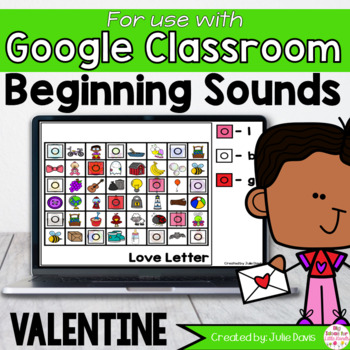 Preview of Valentines Day Beginning Sounds Google Classroom Digital Game
