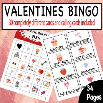 Valentines Day Bingo - 30 completely different cards and calling cards ...