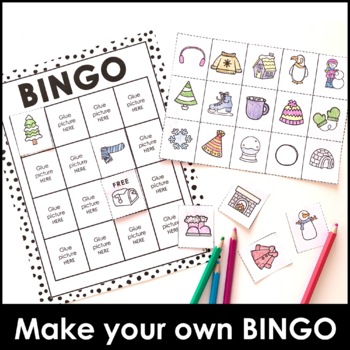 Winter Cut and Paste Bingo Game - Make your own vocabulary BINGO BOARDS