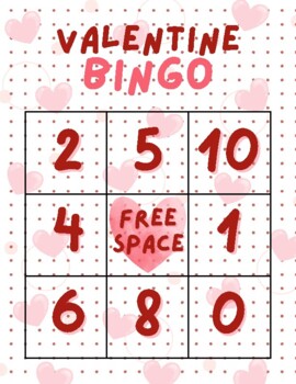 Preview of Valentines Day Bingo - Preschool/ Kindergarten Number Recognition 0-10