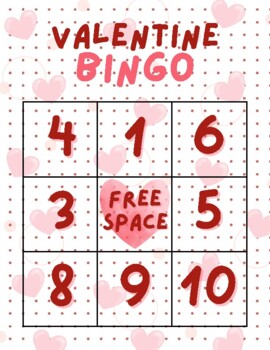 Valentines Day Bingo - Preschool/ Kindergarten Number Recognition 0-10