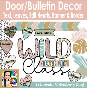 Preview of Valentines Day Boho Animal Print Bulletin Board Door Decor Kit Writing Activity