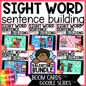 Preview of Valentines Day Boom Cards & Google Slides BUNDLE - Sight Words Sentences 1 - 5