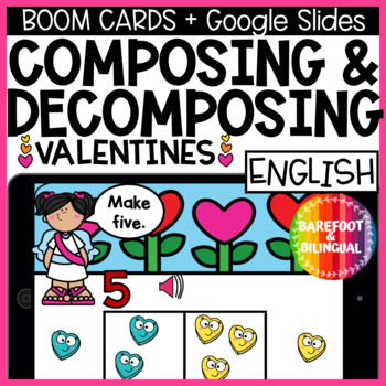 Preview of Valentines Day Boom Cards & Google Slides - Composing and decomposing to 10
