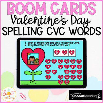 Preview of Valentines Day Boom Cards™ Spelling CVC Words | Kindergarten Digital Phonics