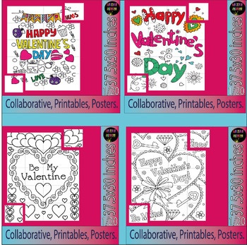 Preview of Valentines Day Bulletin Board Collaborative coloring page Poster 2024 Bundle