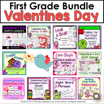 Preview of Valentine's Day Bundle First Grade Math and Literacy