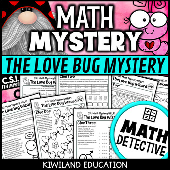 Preview of Valentines Day CSI Math Mystery Detective Activity Game with The Love Bug Wizard