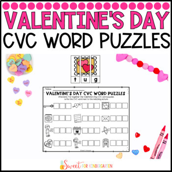 Preview of Valentines Day CVC Word Puzzles | Kindergarten or First Grade Phonics Activity