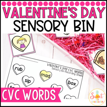 Preview of Valentines Day CVC Words or Rhyming Sensory Bin | Kindergarten Phonics Activity