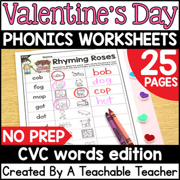Preview of Valentines Day CVC Worksheets | Valentine's Day Phonics