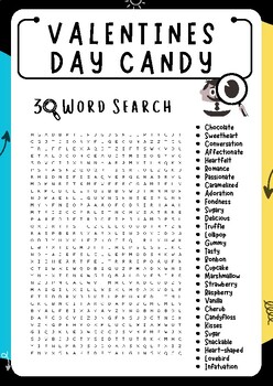 Valentines Day Candy Word Search Puzzle Worksheet Activities, Brain Games