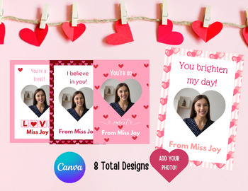 Preview of Teacher Photo Valentines Day Cards From Teacher, Canva Template, Type Names