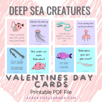 Preview of Valentines Day Cards - Ocean Animals Printable