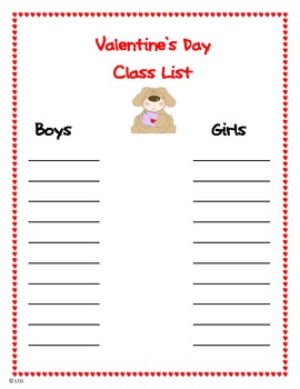 Preview of Valentine's Day Class List