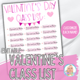 Valentines Day Class List - Editable Parent Letter for Val
