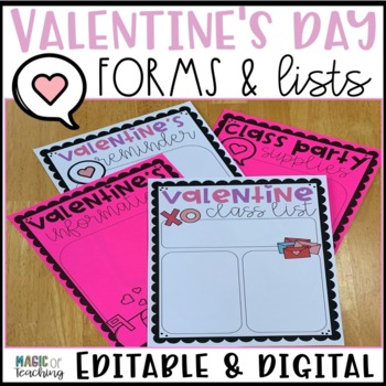 Preview of Valentines Day Class List and Forms- Digital and Editable Versions