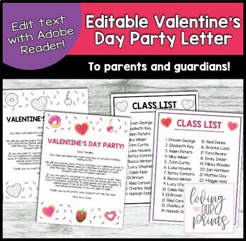 Preview of Valentines Day Class Party Letter, Valentines Day Party Letter to Parents