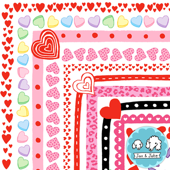 Preview of Valentines Day Clipart Borders, Candy Heart Clip Art Frames, BW Included