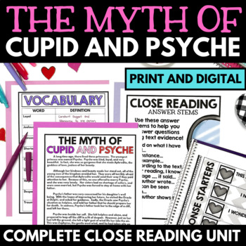Preview of Greek Mythology - Myth of Cupid and Psyche Close Reading - Valentine's Day
