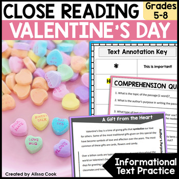 Preview of Valentines Day Close Reading Comprehension Passages | Valentines ELA Activities