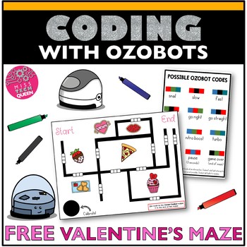 Preview of Valentines Day Coding Ozobot Maze Activity Code with Robots February STEM