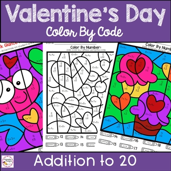 Preview of Valentines Day Color By Number Addition to 20