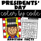 Presidents' Day Color by Code Addition Facts